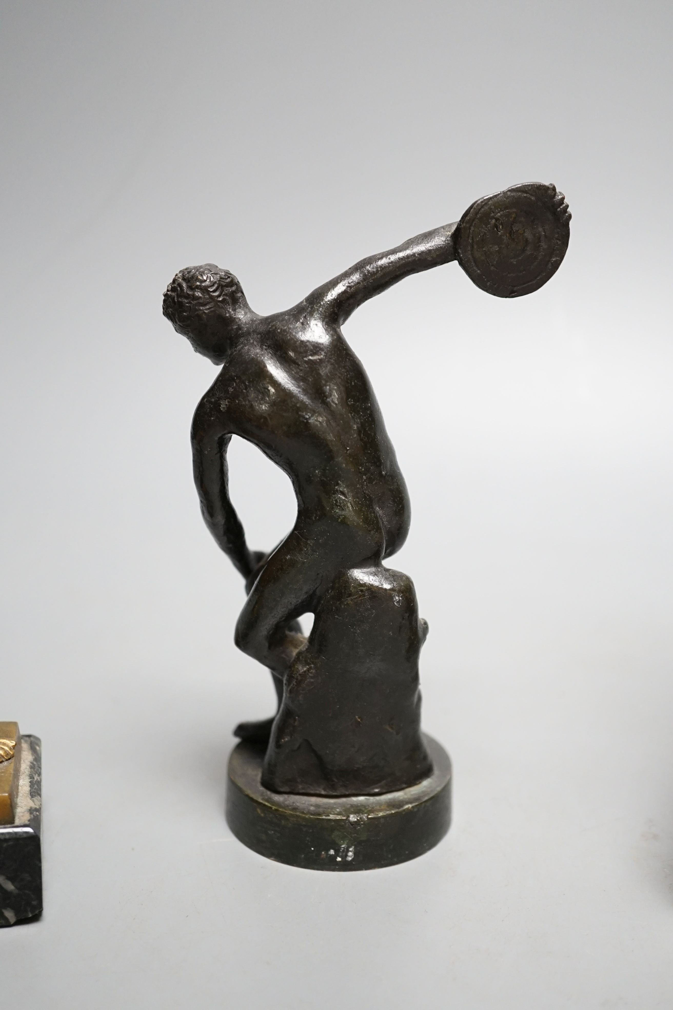 After the antique bronze discus thrower, boy with thorn in foot and spelter Greek warrior (3) - tallest 27cm